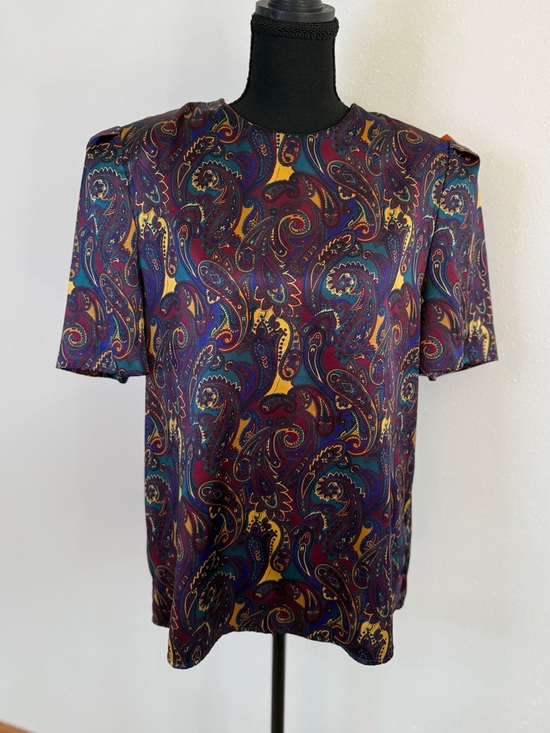 Worthington Tops - Vintage 90s Paisley Satin Blouse Jewel Tone Worthington Top Size 12 Retro